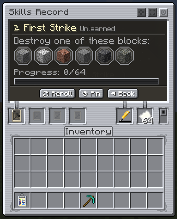 The First Strike challenge: destroy one of the listed stone blocks 64 times