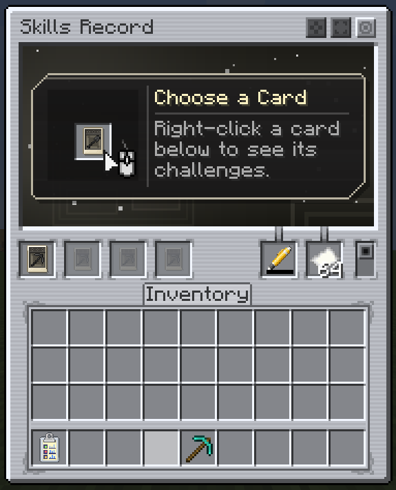 The Skills Record with the card, the Pen and paper in place