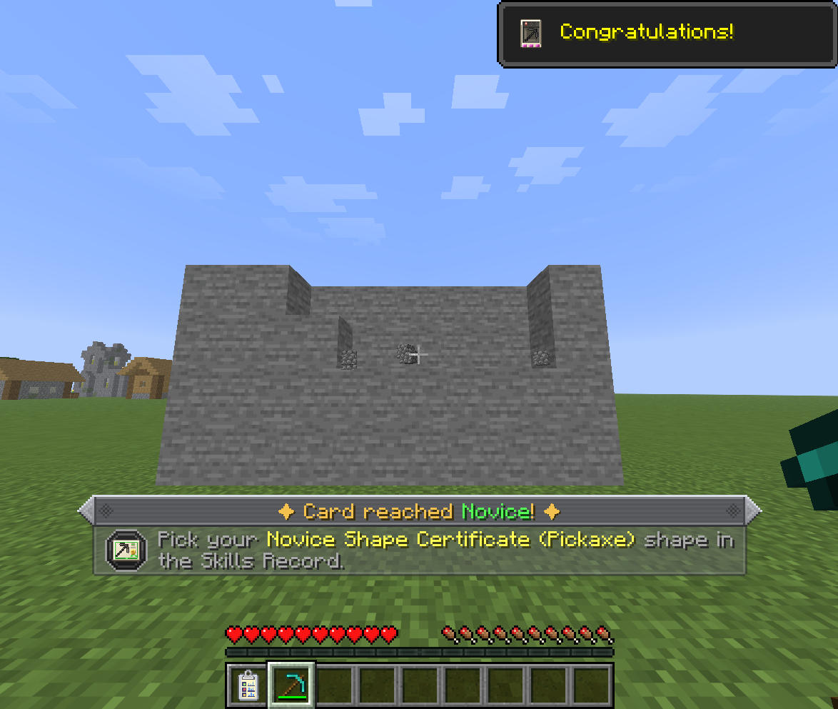 The notice when the card reaches Novice: pick your Shape Certificate in the Skills Record