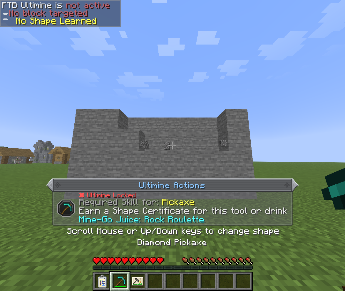 The Ultimine Locked notice above the hotbar